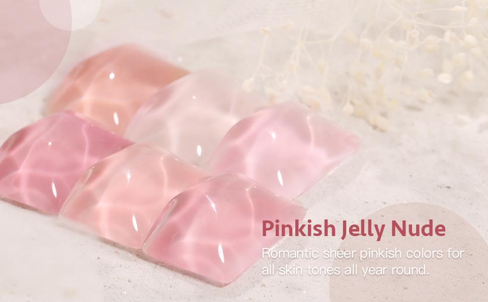 GAOY Pinkish Jelly Nude Pink Gel Nail Polish Set, 6 Transparent Sheer Colors Soak Off UV Light Cure Gel Polish Kit for Salon and Nail Art DIY at Home