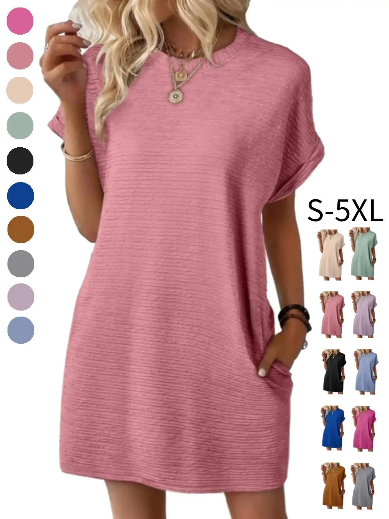 Oversized Batwing Round Neck T-Shirt Dress, Summer Must-Have, Perfect for Beach, Errands, Date Night, Stretchy Lightweight Breathable Casual Women's Fashion, Casual Wear