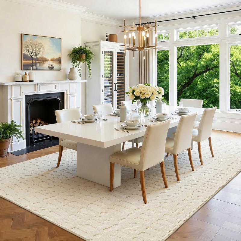 LOKHOM Soft Fluffy Washable Area Rug Micro Loop Non-Slip Carpet for Living Room Dining Room Kitchen Solid Beige Color Fashion Abstract Style