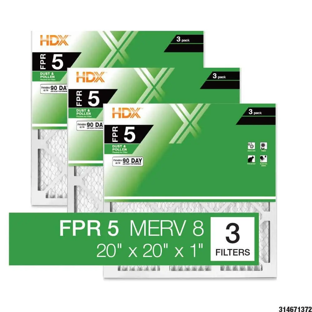20 in. x 20 in. x 1 in. Standard Pleated Furnace Air Filter FPR 5, MERV 8 (3-Pack)