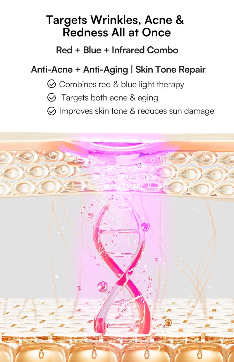 INIA GLOW 2 Red Light Therapy Mask , 4 Light Modes with 850nm NIR, 2600mAh Rechargeable LED Face Mask for Skincare at Home and Travel, Best Valentine's Day Gift for Her