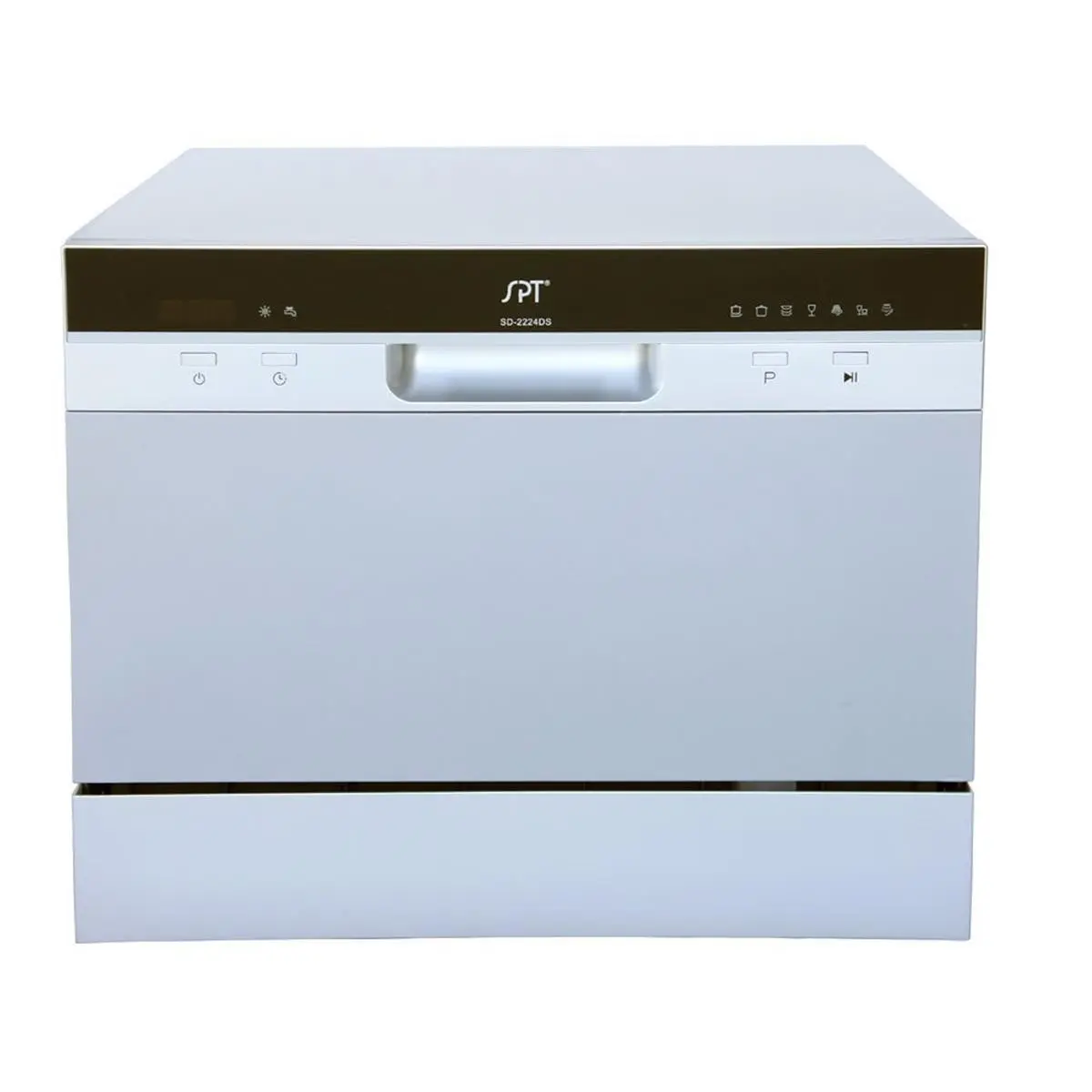 Sunpentown Energy Star Compact Countertop Dishwasher - Silver, Quick Connect, 6 Standard Place Settings, 17.24" H x 21.65" W x 19.69" L, 43 lbs, Delay Start, LED Display, 10.25in Dishware Diameter, 120V-60Hz, Ideal for Small Kitchens