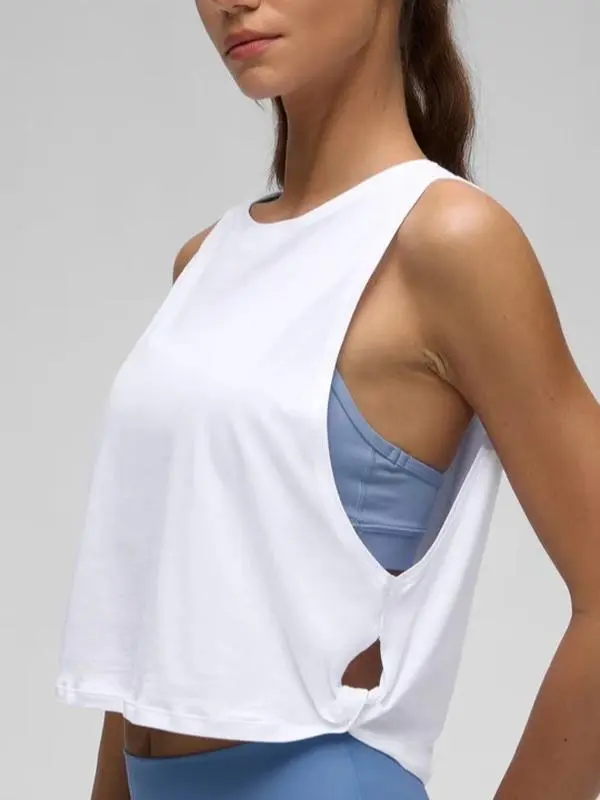 CRZ YOGA Pima Cotton Cropped Tank Tops for Women - Sleeveless Sports Shirts Athletic Yoga Running Gym Workout Crop Tops