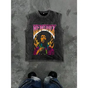 Jimi Hendrix Inspired Vintage Tank Top, Printed Sleeveless Summer Cotton Shirt