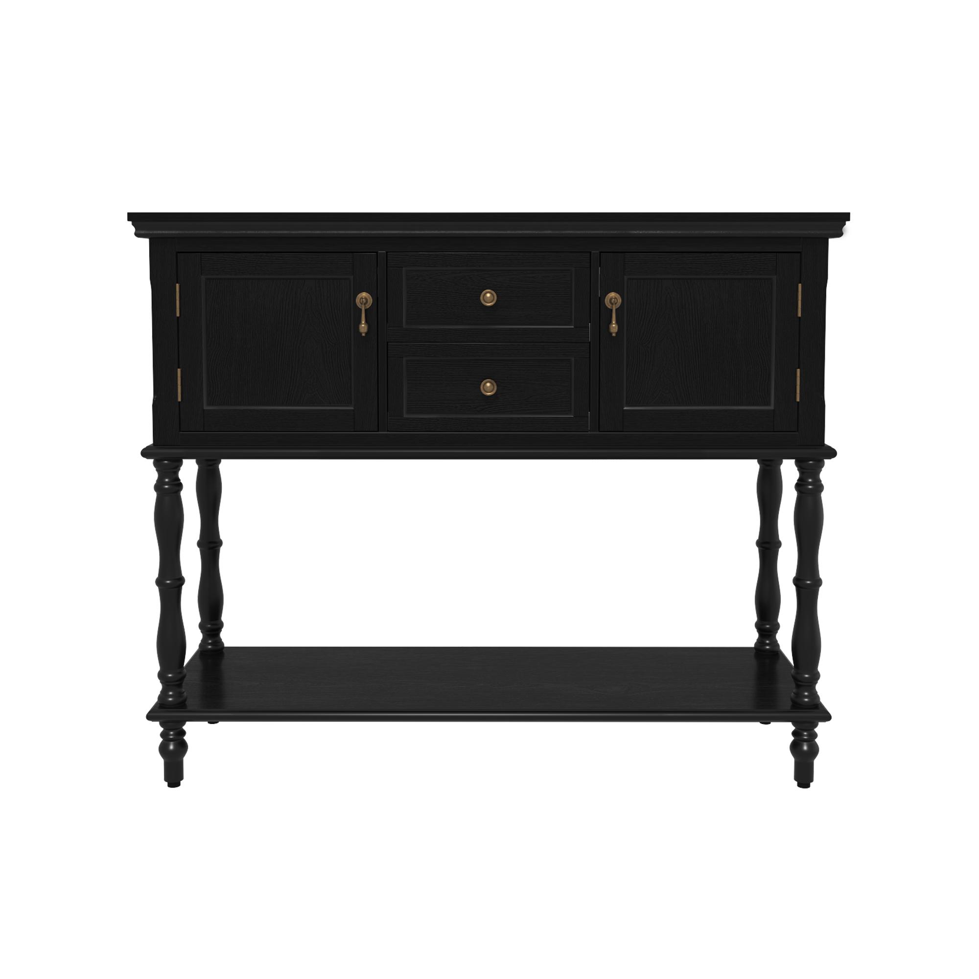 Elegant Black HLR Console Table with Storage for Entryway, Living Room, or Dining Room - Vintage Buffet Sideboard with Drawers & Cabinets for Extra Storage, Holds Decor, Perfect for Farmhouse, Traditional, and Transitional Styles - Perfect for Home Organi