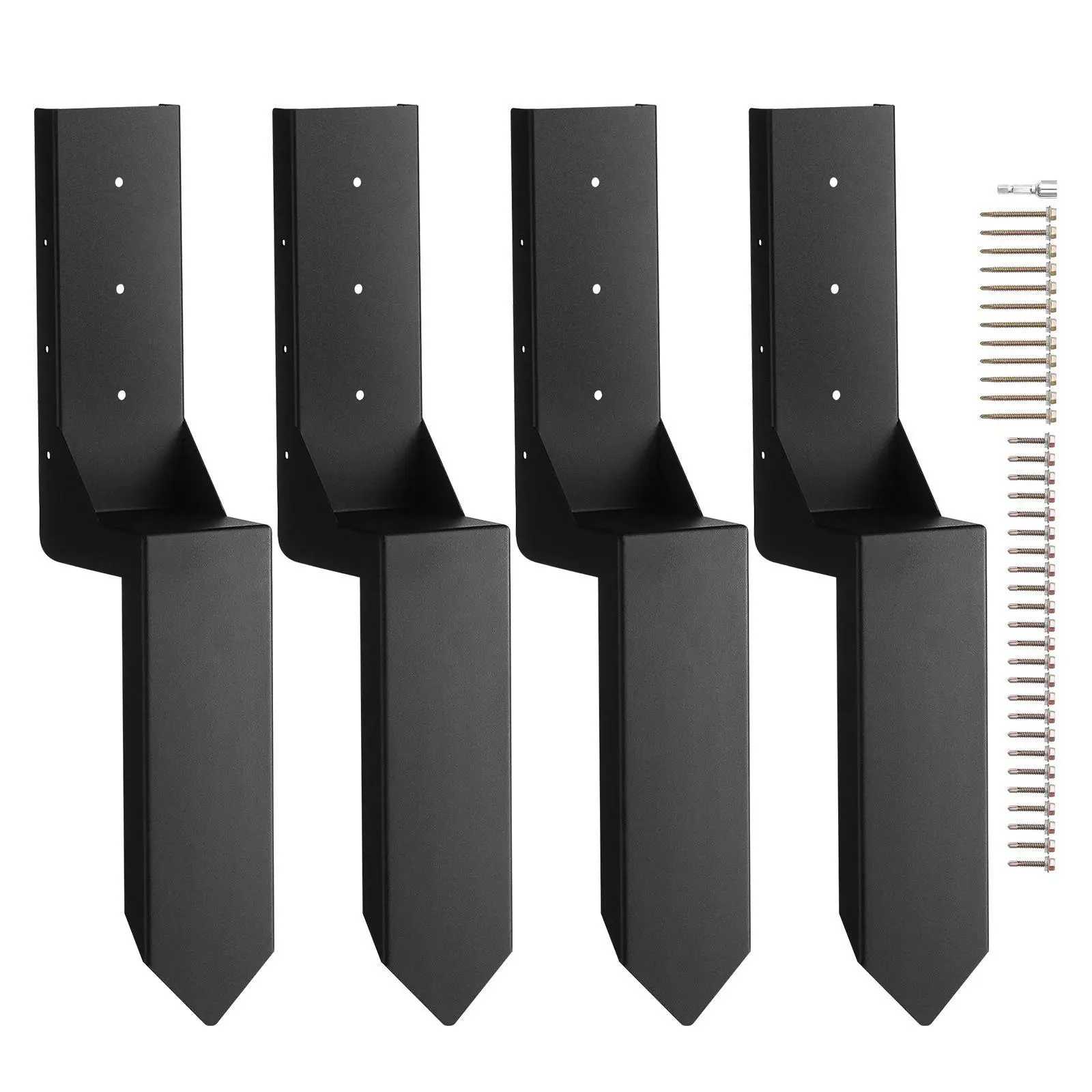 VEVOR Fence Post Anchor Repair Kit, 4 Pack Heavy-Duty Steel Support Stakes - 3.5" Wood Fit, 24in Height, 1.2in Side Width, 13in Nail Length - Secure Ground Spike for Tilted/Broken Recycle Timber Fence Posts#SohoChic