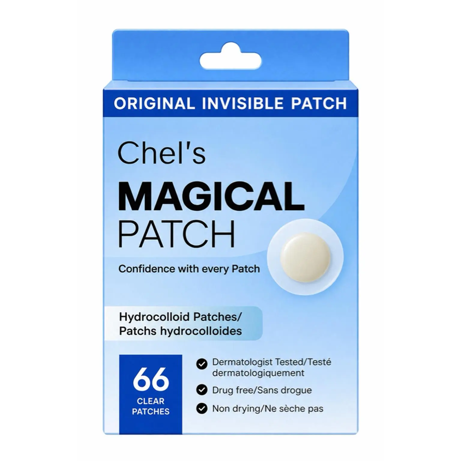 Chel's Magical Patch - Original Invisible Hydrocolloid Patches, 66 Clear, Dermatologist Tested, Drug Free, Non Drying