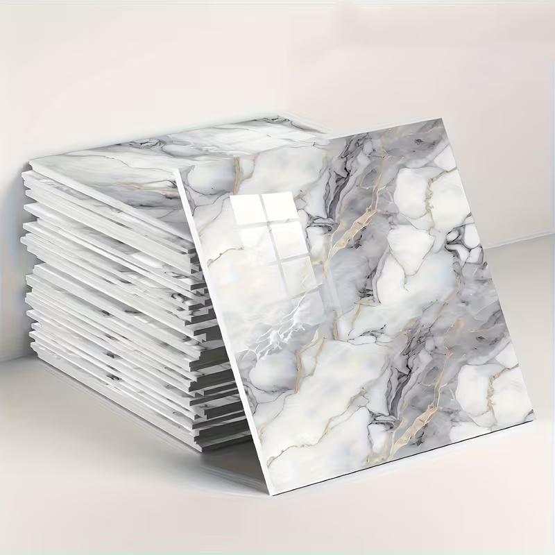 10/20Pcs Self-Adhesive Glossy Marble Sheets - Peel & Stick Waterproof PVC Ceramic Layers Suitable Backsplash, Bathroom, Living Room Walls - Installation,Modern Marble Patterns (UV Printed)11.8*11.8inch