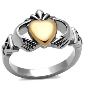 ETERNAL SPARKLES Women's Silver Claddagh Celtic Irish Fashion Comfort Statement Love Ring - Silver/Gold