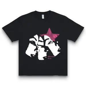 [Loose Fit Breathable Graphic Tee] Men's Casual Graphic Tee - Star & Portrait Design, Loose Fit Short Sleeve T-Shirt, Breathable Polyester Blend, Machine Washable - Black