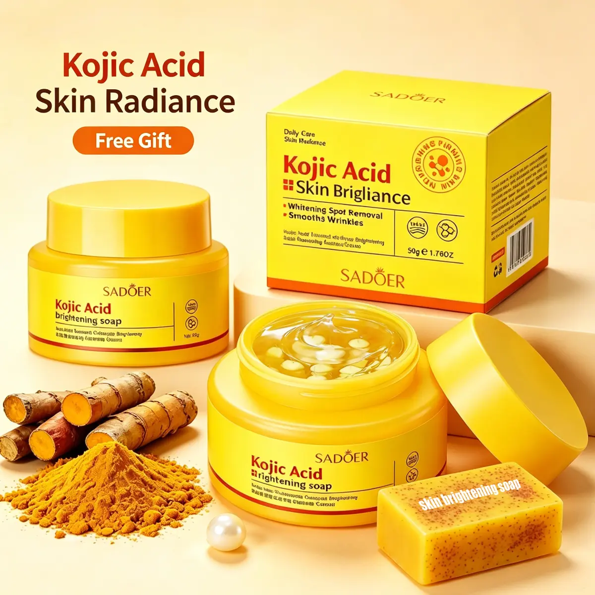 【Free Gift】SADOER Kojic Acid & Curcuma Longa Collagen Capsule Cream, Brightening & Hydrating Moisturizer, Collagen Moisturizer for Spot Removal & Skin Repair
