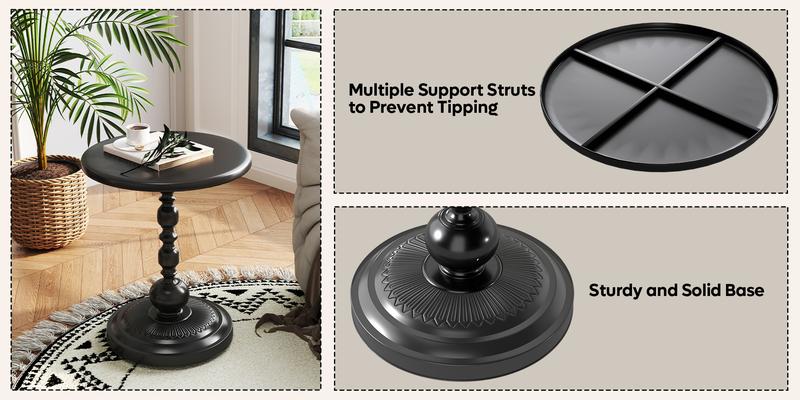 Pinmoco Round Side Table, Metal End Table, Anti-Rust and Waterproof Small Coffee Table for Living Room Bedroom Balcony