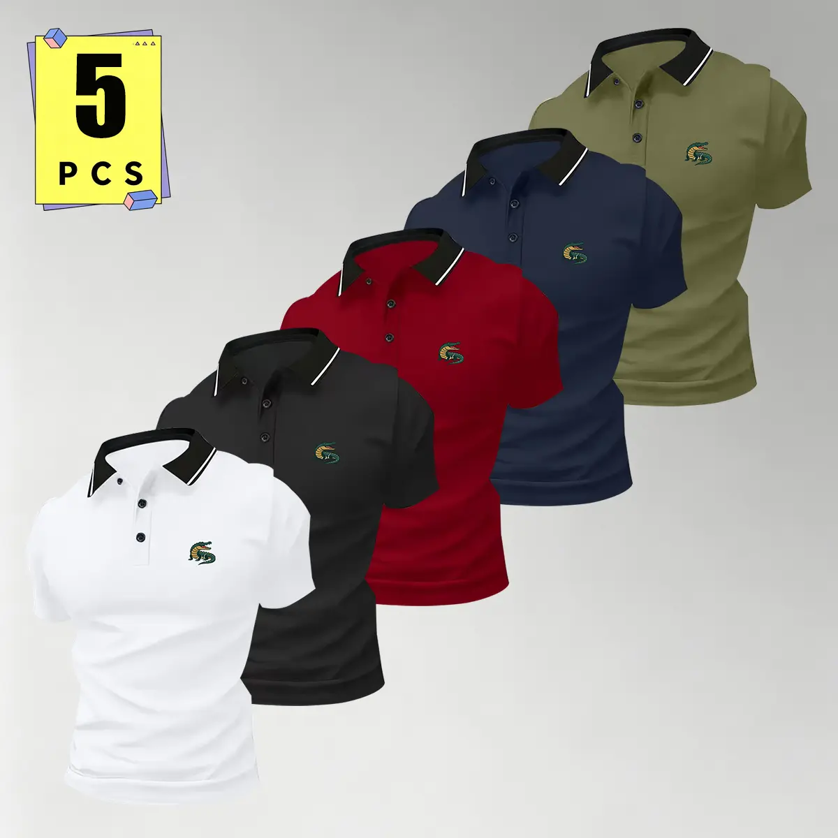 5-pack men’s casual polo shirts, solid-color turn-down collar polo shirts, golf shirts suitable for home, office, leisure, and everyday outings; a great gift for men.,clothes for back to school,first day of school outfits