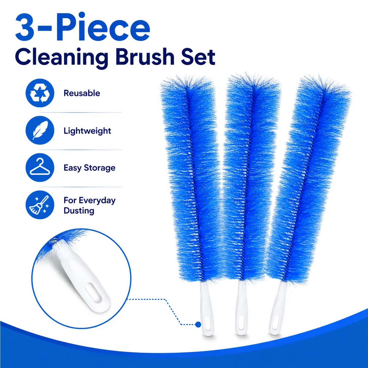 Fan cleaning brush, dust removal brush, cleaning brush, bendable microfiber head, reusable dust collector, washable, suitable for ceiling fan blades (3 pieces)