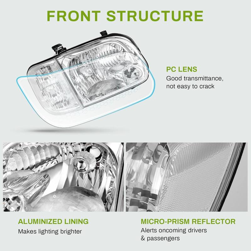 YITAMOTOR Headlight Assembly Compatible with 2005-2006 Tundra Double Cab 2005 2006 2007 Sequoia Chrome Housing Clear Lens Clear Reflector (Not suitable for Regular Cab and Assess Cab)