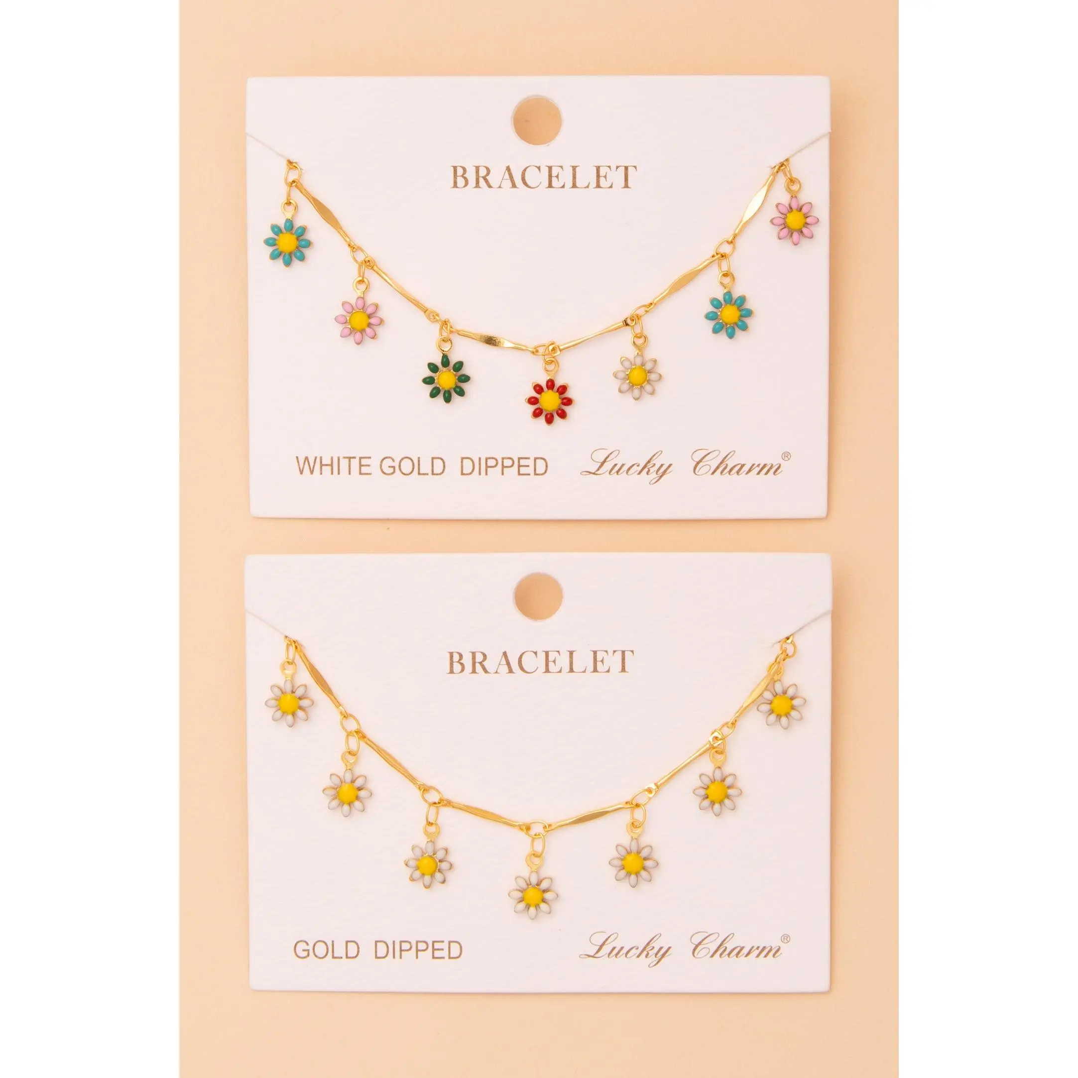 Cindy Polished Daisy Flower Charm Bracelet in Yellow Gold Plating