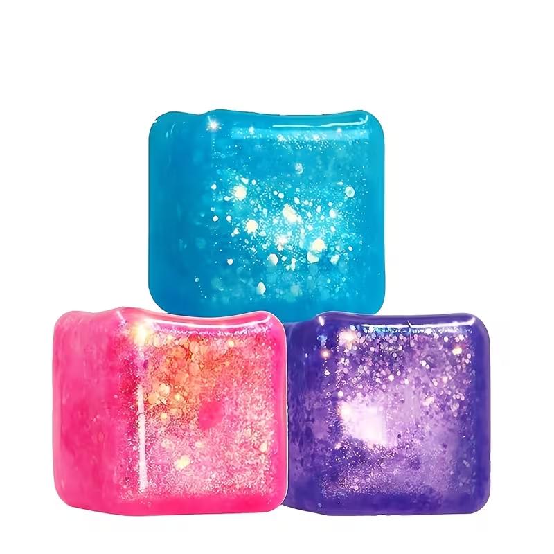 Ice Cube Squishy Toy| Large 5cm Glitter Ice Cube Squishy| Colorful Stress Relief Sensory Fidget| Soft & Relaxing Squish