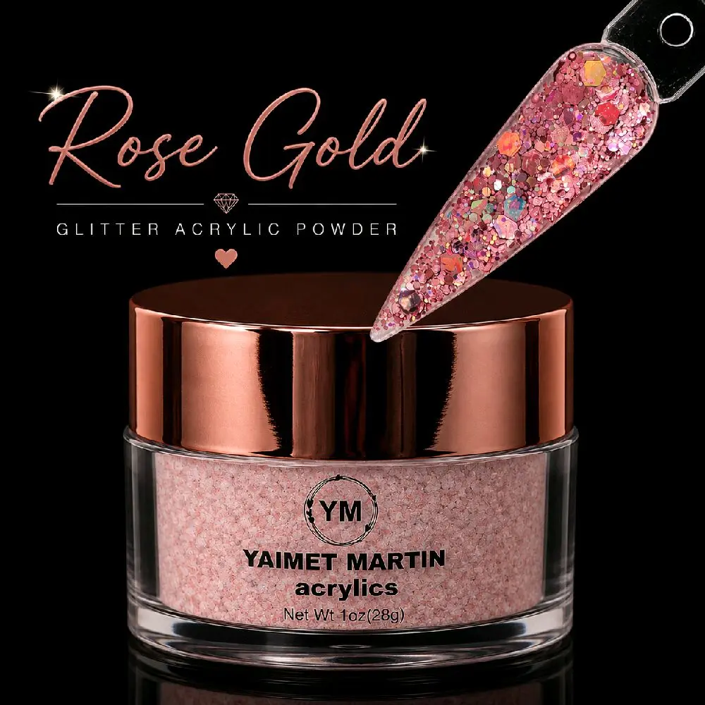 Rose Gold Glitter Acrylic Powder, 1 oz