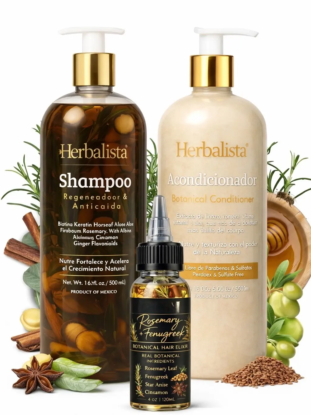 (Combo) 500ML Herbalista Viral Herbal Hair Care Bundle – Shampoo , Conditioner + Hair oil Each – With Real Botanicals – Strengthen Nourishes & Smooths – 100% Natural & Handcrafted