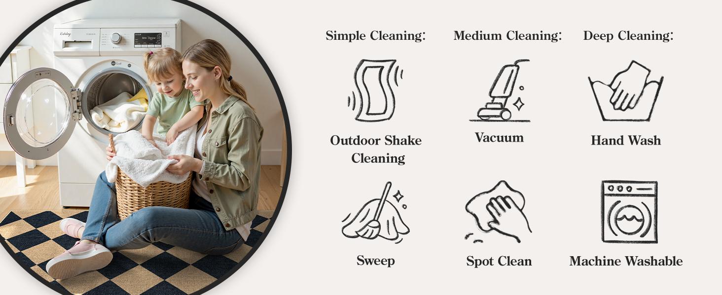 Lahome Checkered Easy Jute Runner Rug, Hallway Kitchen Runner Rug Non Slip Washable Outdoor Carpet for Entryway Indoor, Checkerboard Indoor Outdoor Carpet for Hallway Entry