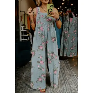 Floral Pleated High Waisted Overalls