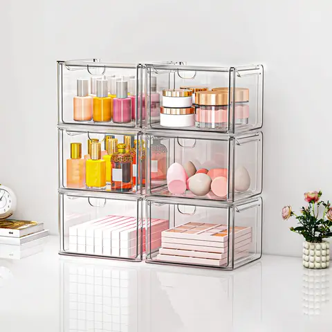 12-Pack    Storage Boxes, Multi-Purpose Desktop Organizer for Makeup, Cosmetics & Office Supplies Stackable Drawer Acrylic Clear