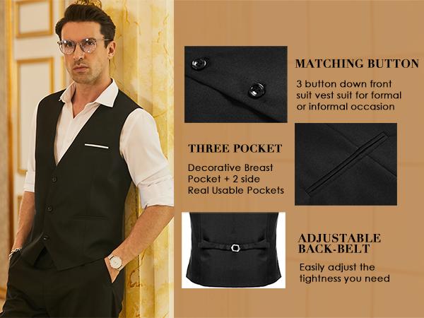 COOFANDY Men's Suit Vest Slim Fit Formal Dress Waistcoat Casual Business Vests for Suit or Tuxedo