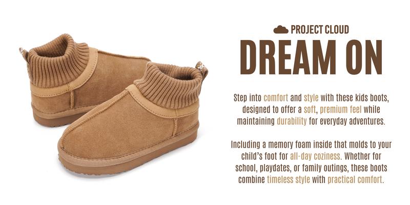 Project Cloud Kids Boots | 100% Genuine Leather | Water Resistant | Memory Foam | Non-Slip - DreamOn
