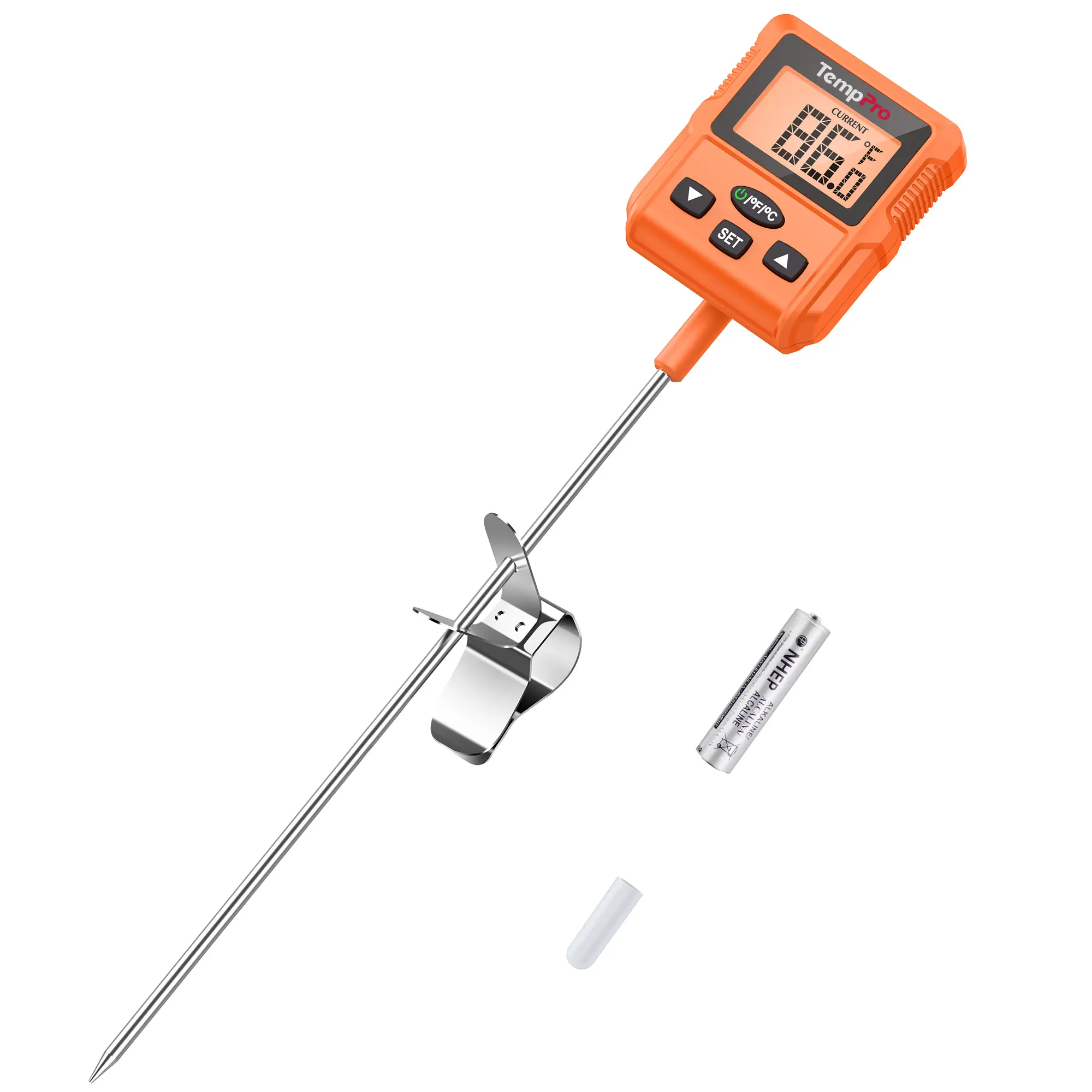 TempPro Waterproof Digital Kitchen Thermometer - 10" Long Probe, Pot Clip, Fast Accurate Instant Read, IPX5 Water Resistant, Programmable for Grill/Fry (TP510/511)