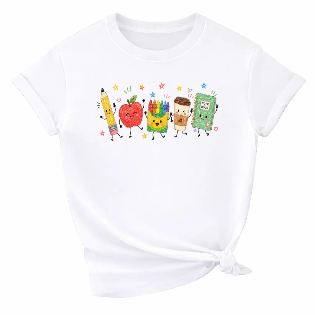 Back to School  T-Shirt, Cute School Supplies Graphic Tee, Teacher Apple Pencil Notebook Shirt, Classroom Aesthetic Gift
