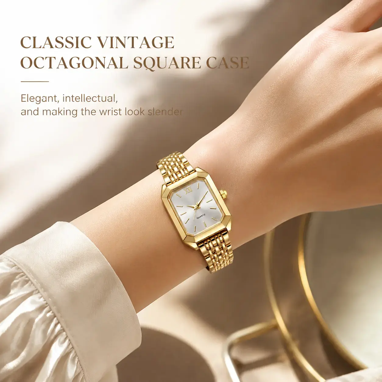 Women's Elegant 23mm Stainless Steel Quartz Watch with Waterproof, Night Light, Date Function, Alloy Strap, Adjustable Fit for Wardrobe Casual Wear, Square Dial
