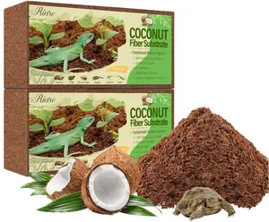 Riare 2 Pack Natural Coconut Fiber Substrate for Reptile- Premium Compressed Coconut Husk Terrarium Bedding for Reptile, Tortoise, Frogs, Snakes Hermit Crabs, Burrowing Animals