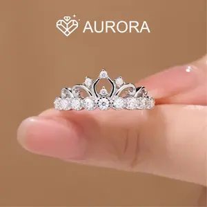 【#120 CrownGlow】Full Moissanite main stone and side stone rings Ring Band with 925 Sterling Silver Synthetic Moissanite
