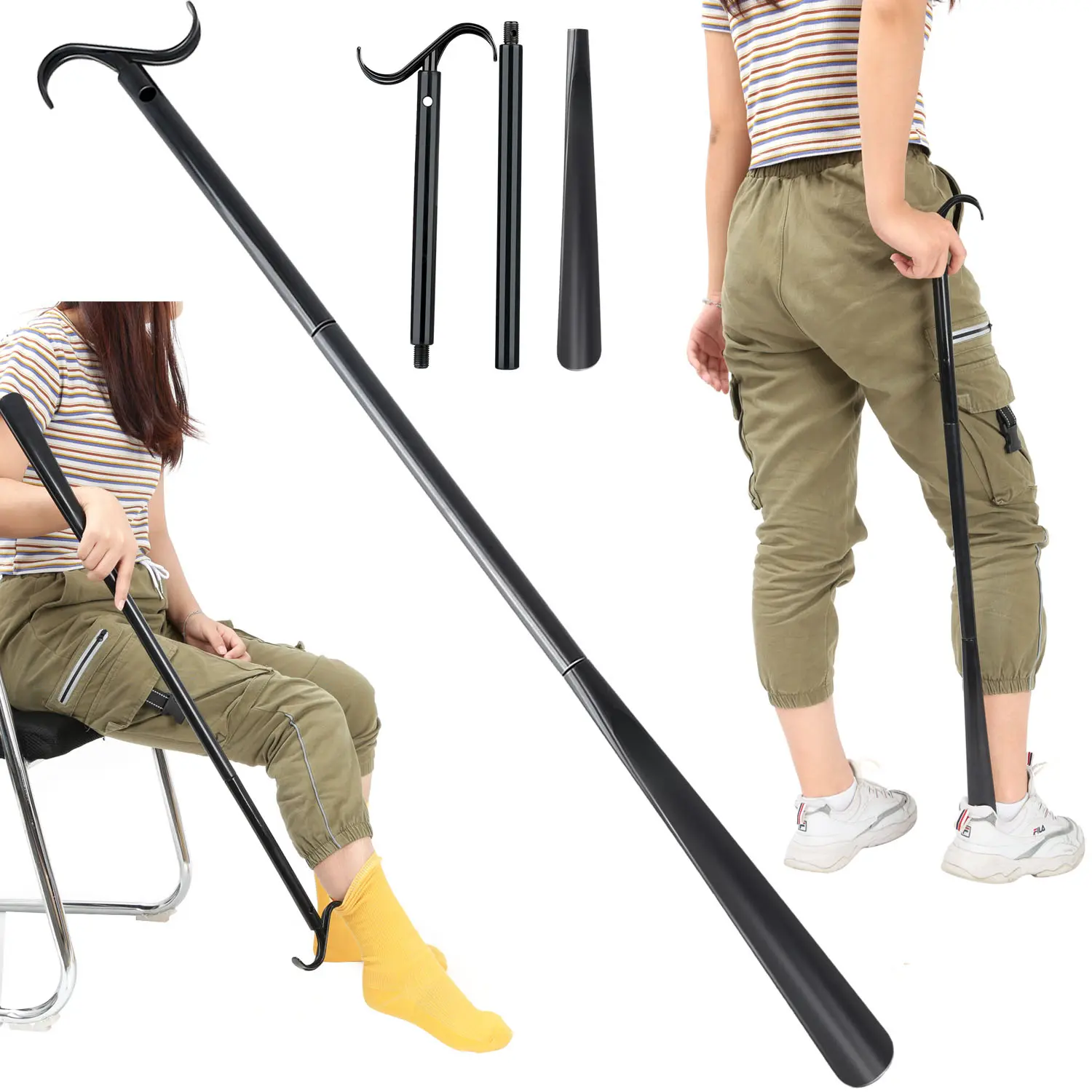 35.5 Inch Long Handled Shoe Horn, Dressing Stick, Sock Remover Aid Helper - Versatile, Adjustable Dressing Aid for Shoes, Socks, Shirts, Pants - Long Shoe Horn, Shoe Horn Long Handle for Seniors, Tool, Shoehorn