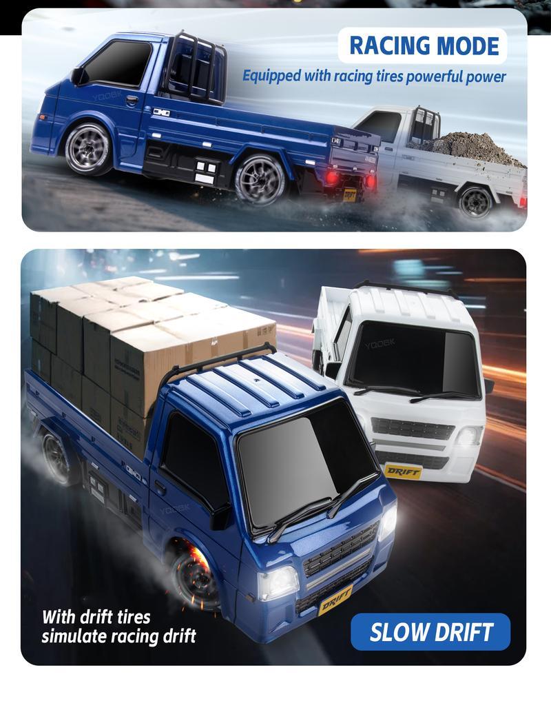 Drift Pickup Truck 1:24 Scale 4WD Remote Control Car with Dual Tire Sets Realistic Design 16-18 km/h Speed 2.4GHz Control 49-66 ft Range Blue/White