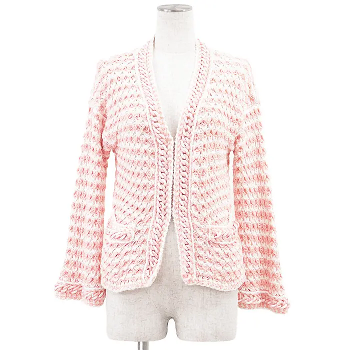 Pre-owned CHANEL Cotton Small Leather Goods P58578 Tweed Blend Cardigan