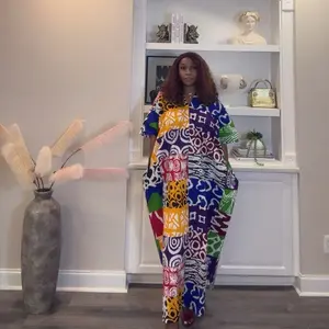 Fisayo Ankara Patch Kaftan | Colorful African Print Maxi Dress | Bold Statement Boubou Dress for Women