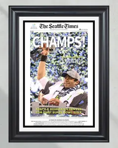 [Sale up to 45%] + [FREE SHIP]  2014 Seattle Seahawks Super Bowl XLVIII 'CHAMPS' Framed Front Page Newspaper Print