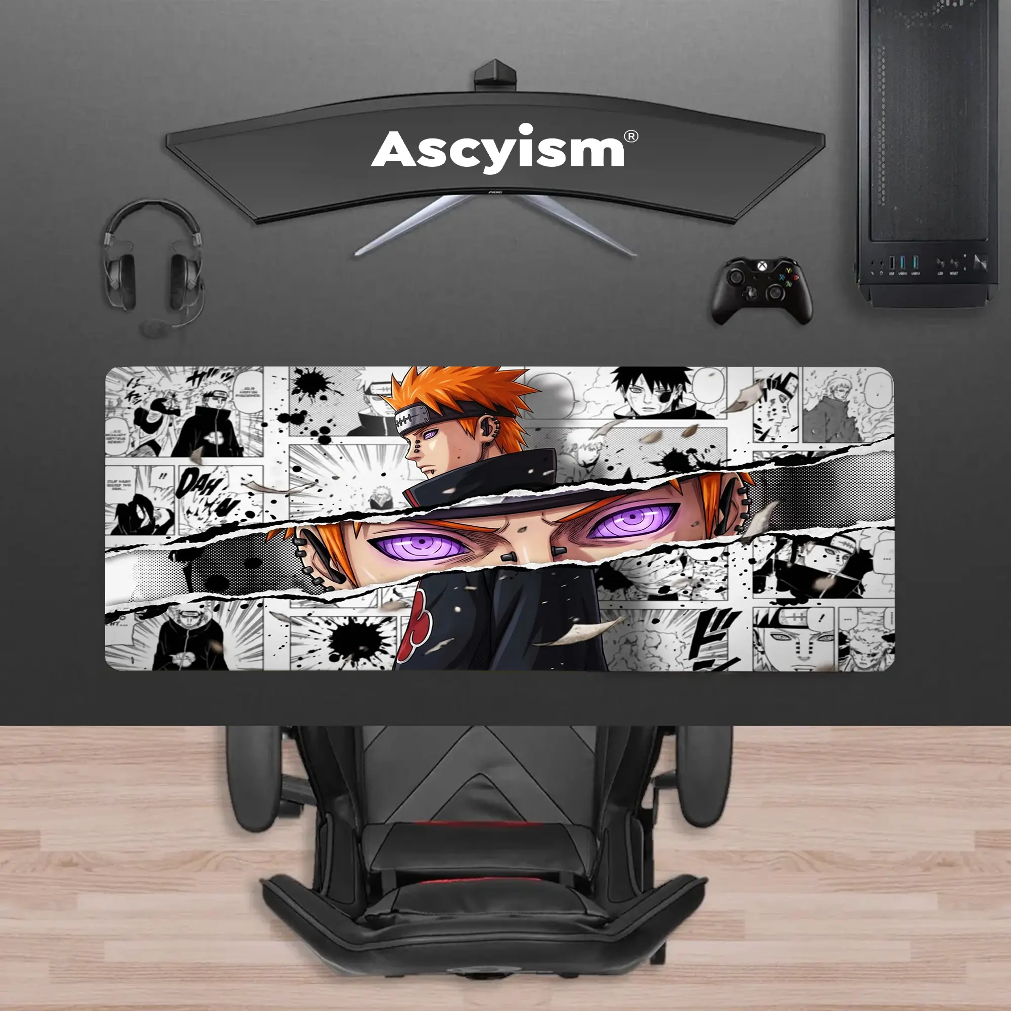 Pain Akatsuki Naruto Gaming Mouse Pad, Anime Manga Extended Desk Mat, Large Keyboard Pad, Waterproof Non-Slip Rubber Base Mousepad for PC Gamer Setup, Gaming Room Accessories, Office Gift and Desktop Decor, 40x20 Inch