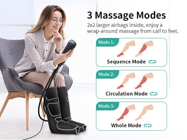 Medcursor Air Compression Leg Massager Black Calf & Foot Massager Adjustable Massage Boots for Home Office Use with 3 Modes & 2 Timers Comfort Gifts for Mom Dad - Relaxing