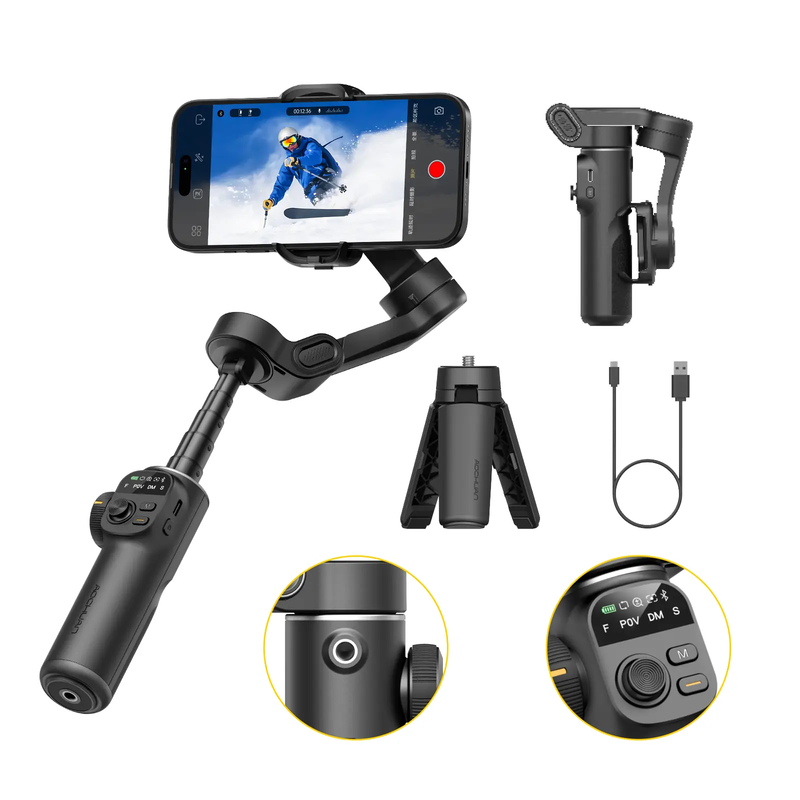 AOCHUAN Gimbal Stabilizer for iPhone, 3-Axis Smartphone Gimbal Built in 7.8' Extension Rod, Portable Gimbal Stabilizer w/OLED Display for iPhone/Android, Perfect for TikTok YouTube Vlogging-Smart X2 Black,back to school,back to school haul