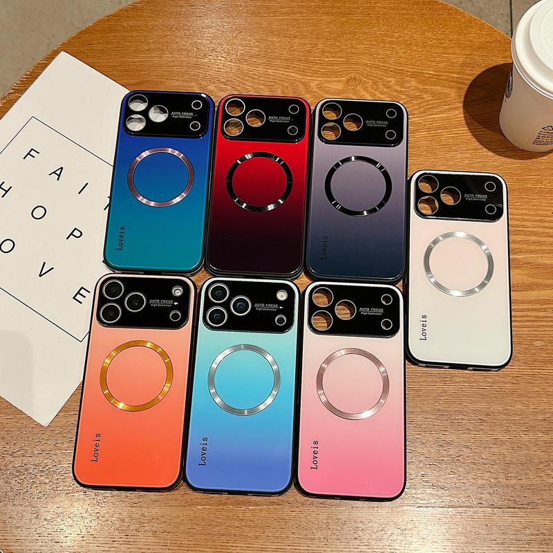 Magnetic Gradient Case For iPhone 17 Pro Max 17 Air 16 15 14 13 12 Pro Max with Full Camera Lens Protector [Compatible with MagSafe] Scratch Resistant Gradient Glass Back Cover