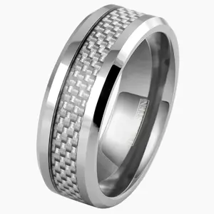 White Graphite Inlay on Silver Tungsten Ring