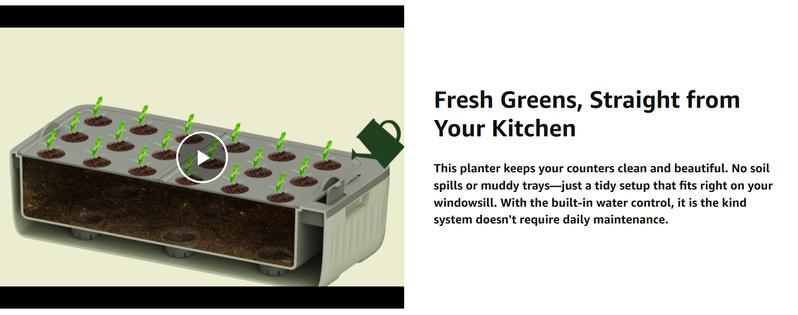 Vego Garden EZ Leafy Planter Self-Watering Indoor Planter Box with Reservoir Humidity Dome Soil-Based Countertop Garden Kit for Leafy Greens Lettuce Spinach Herbs - Breathable Planting Container