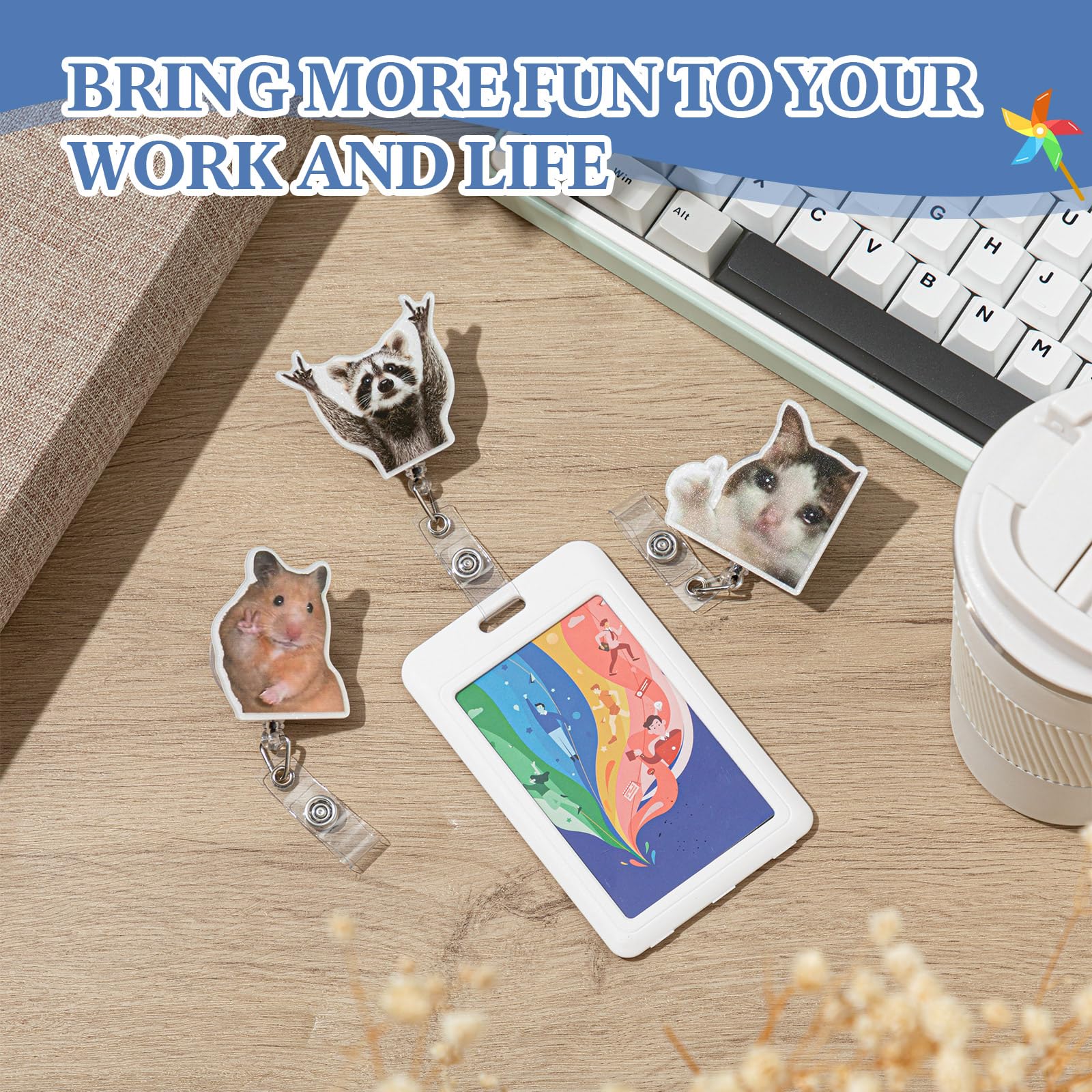 Cute Cat Badge Set 6pcs Cat meme Badge Reel Animal Pins Badge Reel Acrylic Card Holder Retractable Badge with Alligator Clip for Nurse Doctor Medical Healthcare Worker Student Office School Teacher, Expressive Mood Accessories