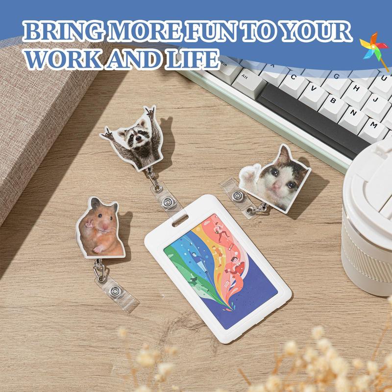 Cute Cat Badge Set 6pcs Cat meme Badge Reel Animal Pins Badge Reel Acrylic Card Holder Retractable Badge with Alligator Clip for Nurse Doctor Medical Healthcare Worker Student Office School Teacher, Expressive Mood Accessories