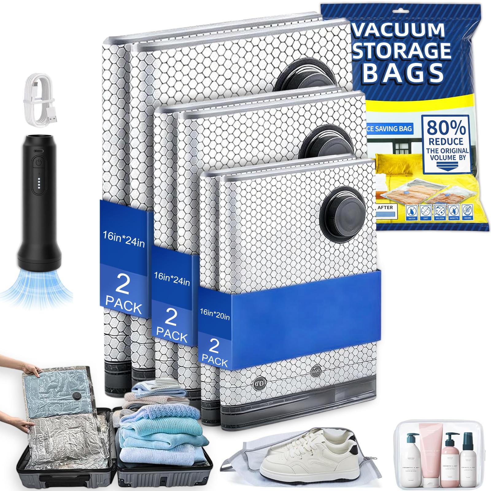 Cordless Electric Pump Vacuum Compression Zip Bags Set, Travel Storage Carry-On Luggage Packing Organizer Kit