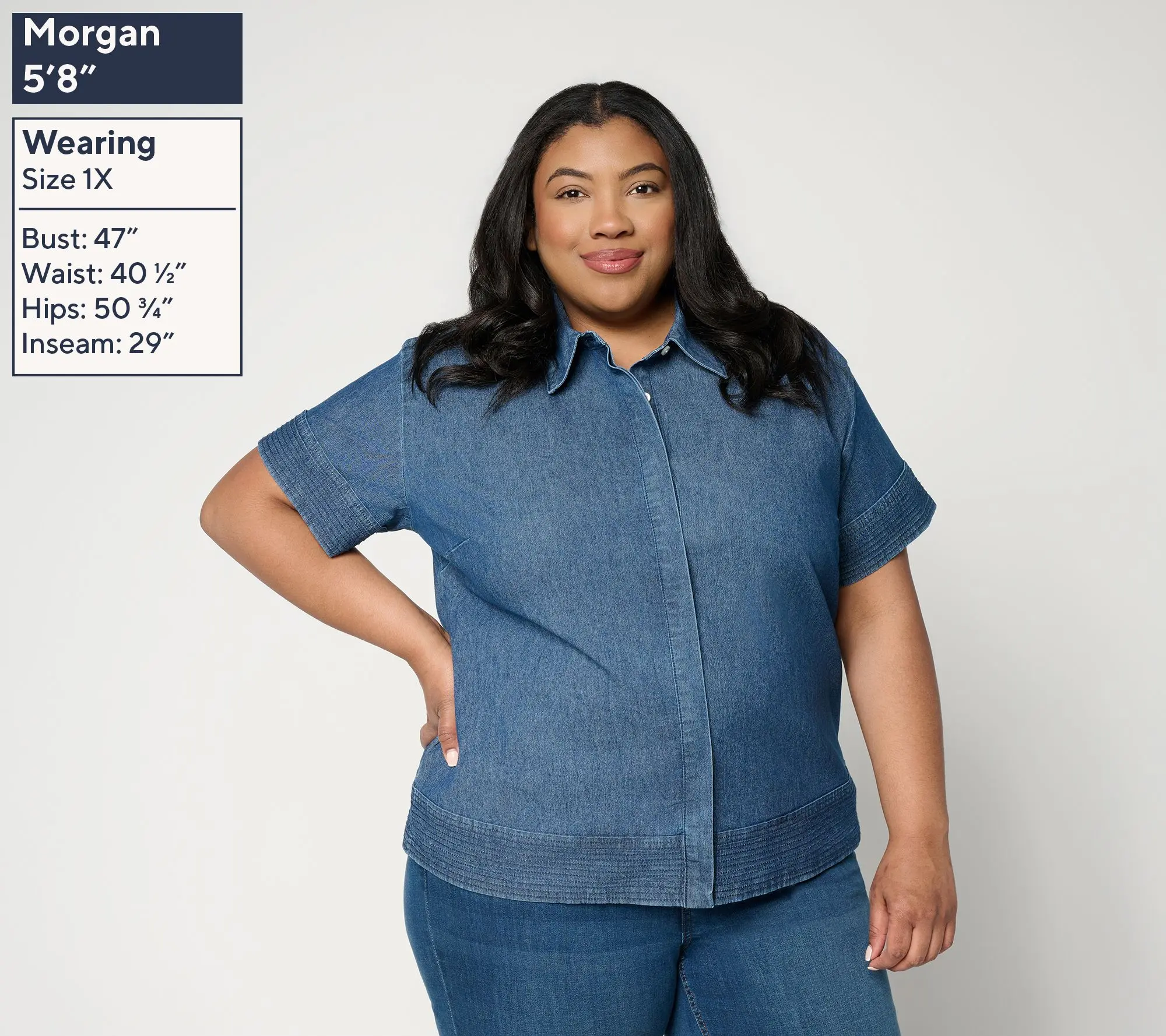 Susan Graver Shoreline Denim Short Sleeve Denim Shirt