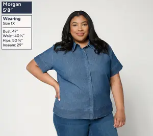 Susan Graver Shoreline Denim Short Sleeve Denim Shirt