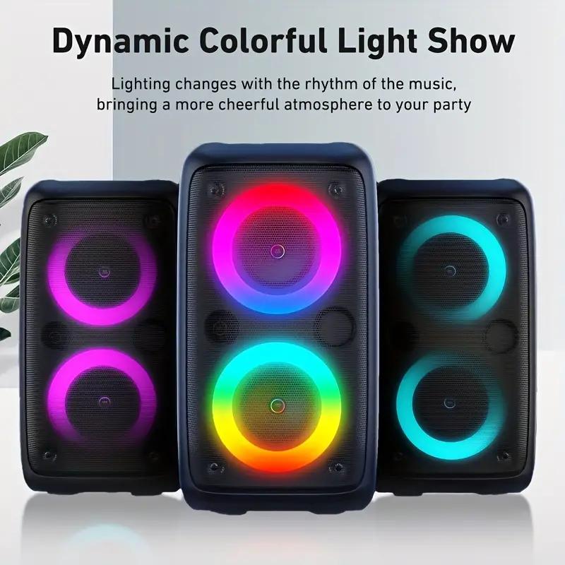 Portable Wireless PA Speaker Compact Karaoke Subwoofer with Colorful Lights Supports TF Card, FM, USB Type-C Charging Ideal for: Indoor Dancing Family Gatherings Karaoke Sound Systems Courtyard Relaxation Disco KTV Holiday Gifts